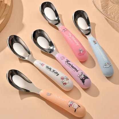 Sanrio Spoon Children Tableware Kuromi Cinnamoroll Hello Kitty My Melody Stainless Steel Toddler Dinnerware Cutlery Kids Gifts