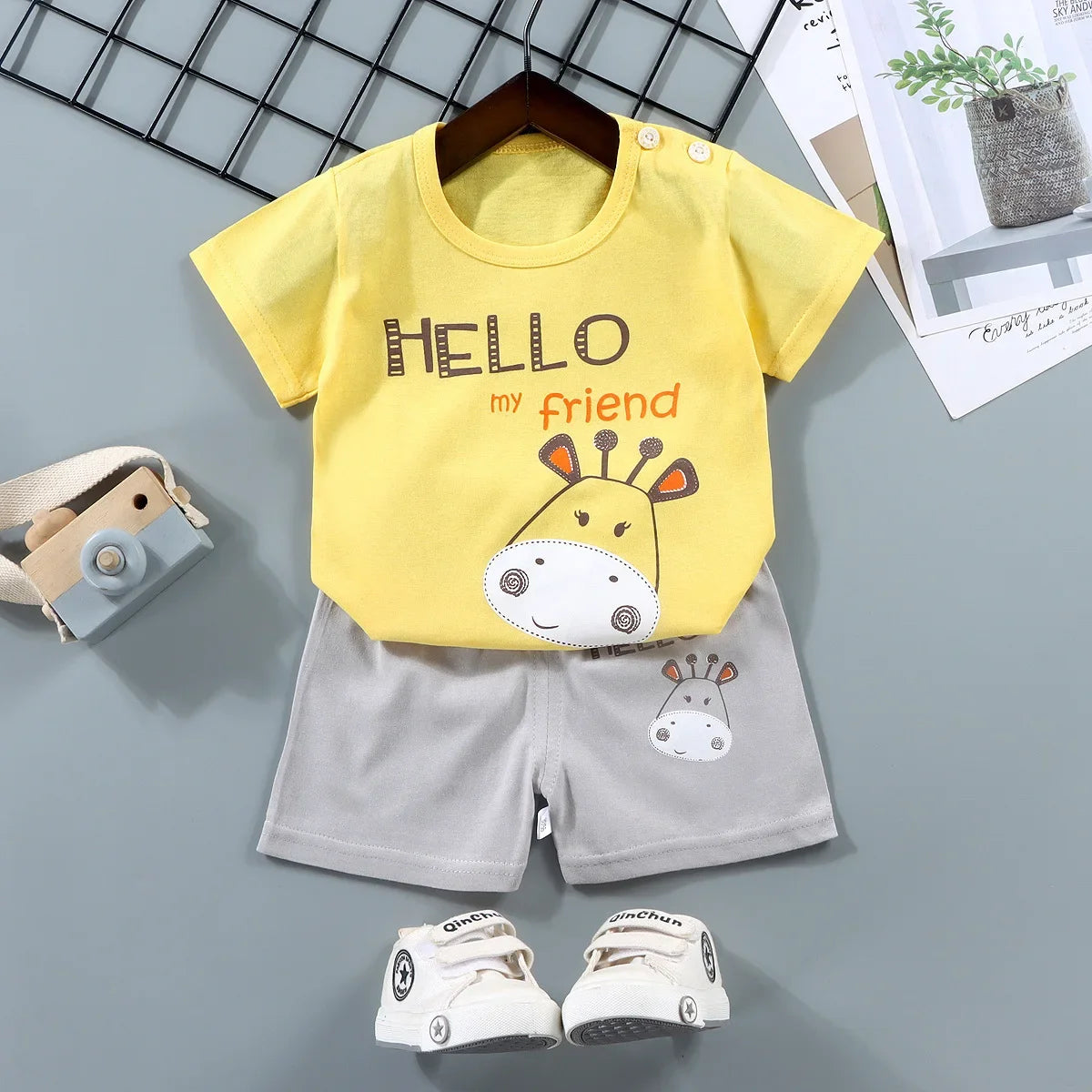 2PCS Cotton Summer T-Shirt and Shorts Set for Toddlers