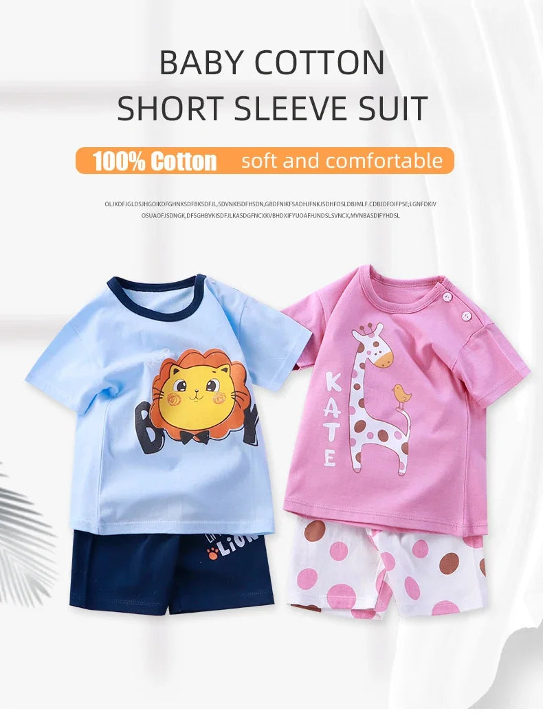 2PCS 100% Cotton Summer T-Shirt and Shorts Set for Toddlers