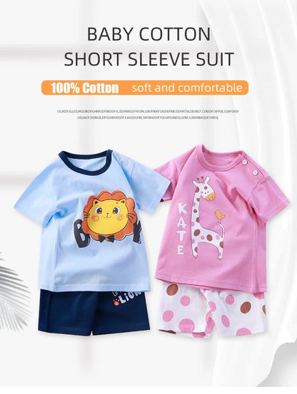 2PCS 100% Cotton Summer T-Shirt and Shorts Set for Toddlers