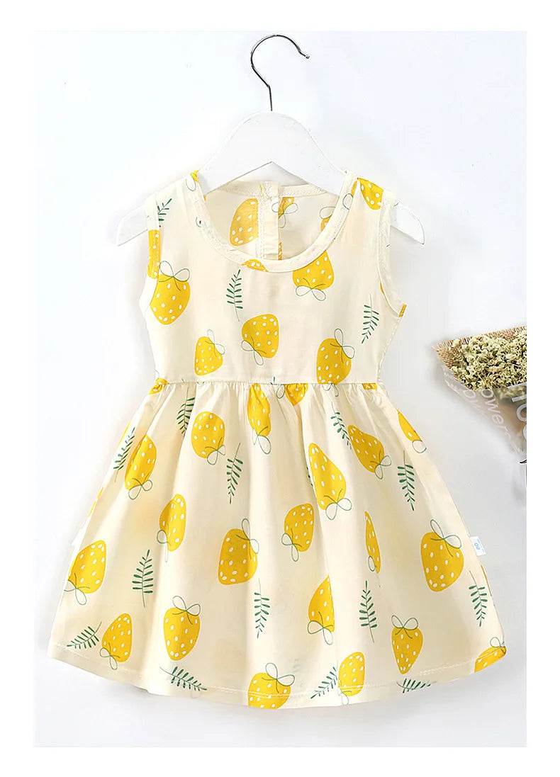 Summer Girls’ Floral Princess Dress – Sleeveless Cotton & Polyester Blend