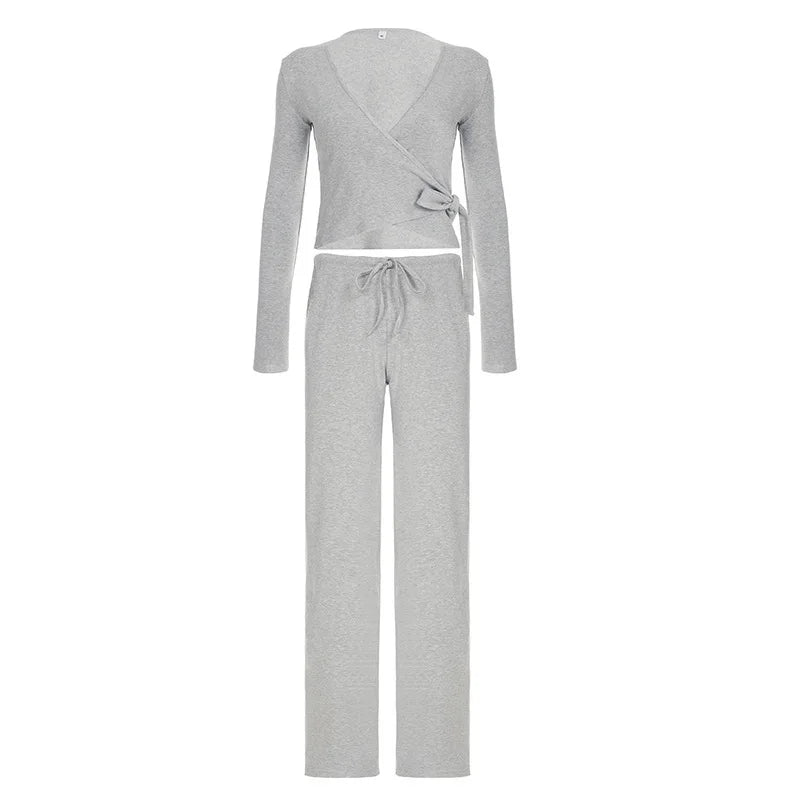 Drawstring High Waist Trousers Set