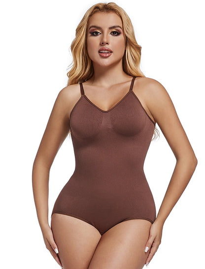 Low Back Bodysuit Shapewear for Women – Seamless Tummy Control Push-Up Body Shaper with Open Crotch & Adjustable Straps