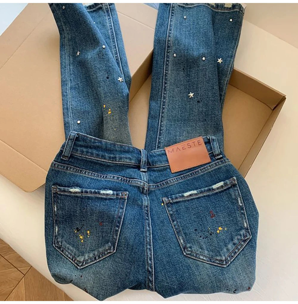 Splash-ink Star Paint Blue Jeans