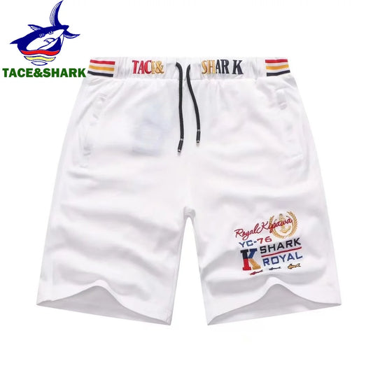 TACE&SHARK Men's White Casual Shorts with Embroidered Logo