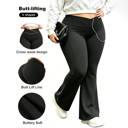 Plus Size Cross Waist Flare Leggings
