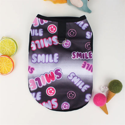 Cute Pet Dog Summer Vest – Smiling Face Print T-Shirt for Small Dogs (XS–XXL)