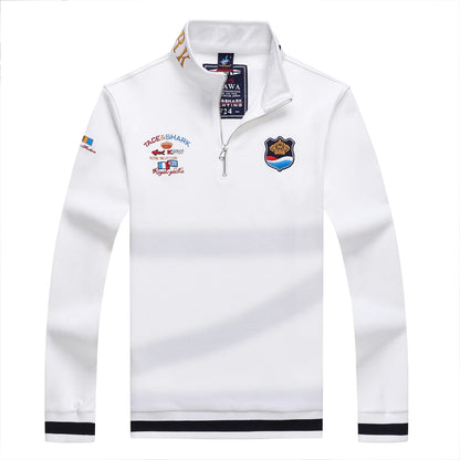 Men‘s Shark Embroidery Long Sleeve Polo Shirt