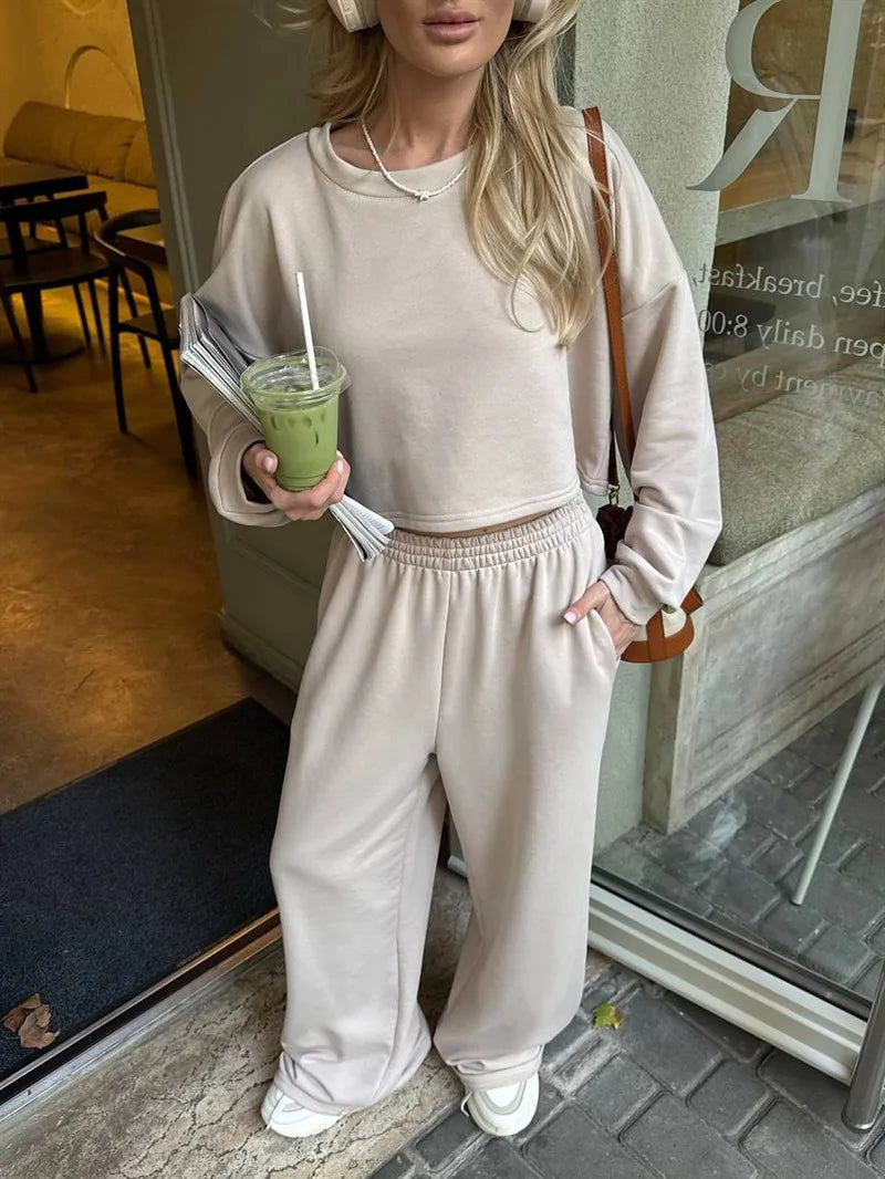 Casual Elastic Wide Leg Pants 2 Pieces Sets