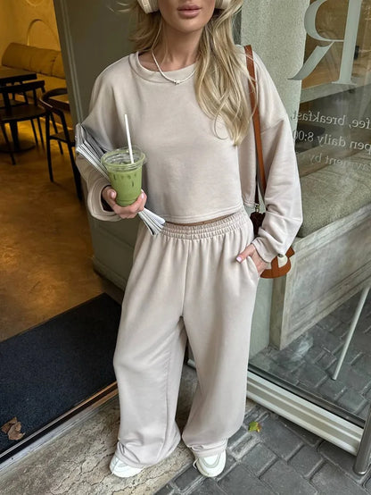 Casual Elastic Wide Leg Pants 2 Pieces Sets