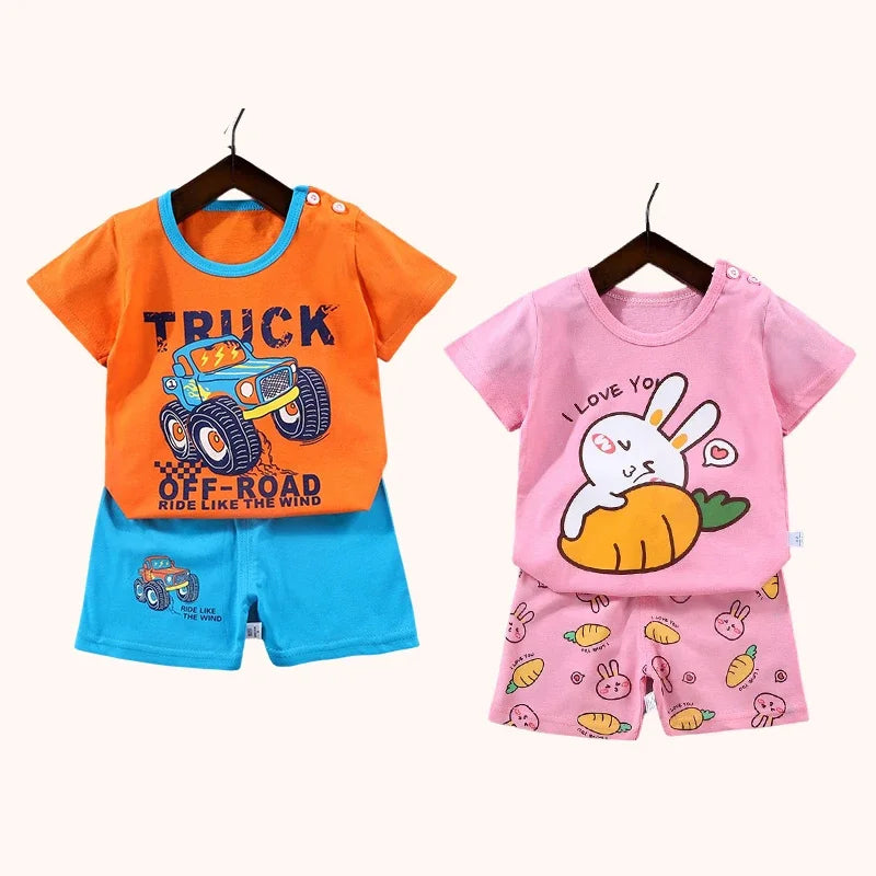 2PCS Cotton Summer T-Shirt and Shorts Set for Toddlers