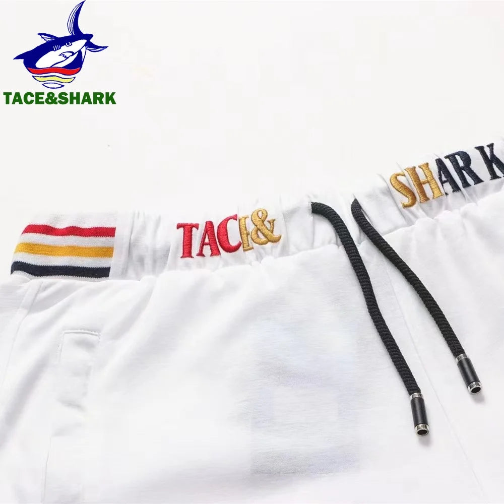 TACE&SHARK Men's White Casual Shorts with Embroidered Logo