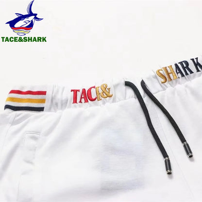 TACE&SHARK Men's White Casual Shorts with Embroidered Logo