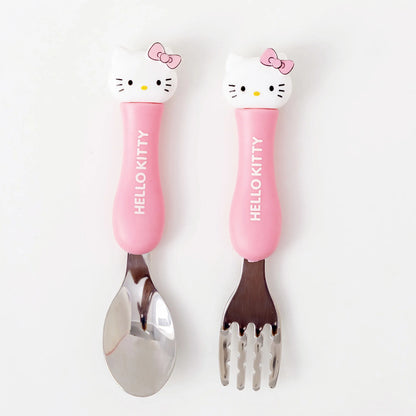 Anime Figure Hello Kitty Children Stainless Steel Cutlery Set Kuromi Cartoon Action Model Spoon Fork My Melody Baby Tableware