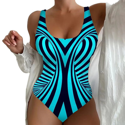 Black Striped One Piece Swimsuit Large Size 5XL Set