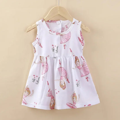 Cute Summer Cartoon Print Dress for Girls – Sleeveless A-Line Princess Outfit