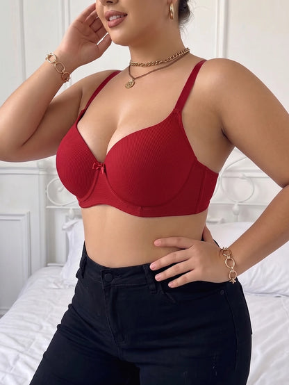 Plus Size Ribbed Women Bra Thin Cup
