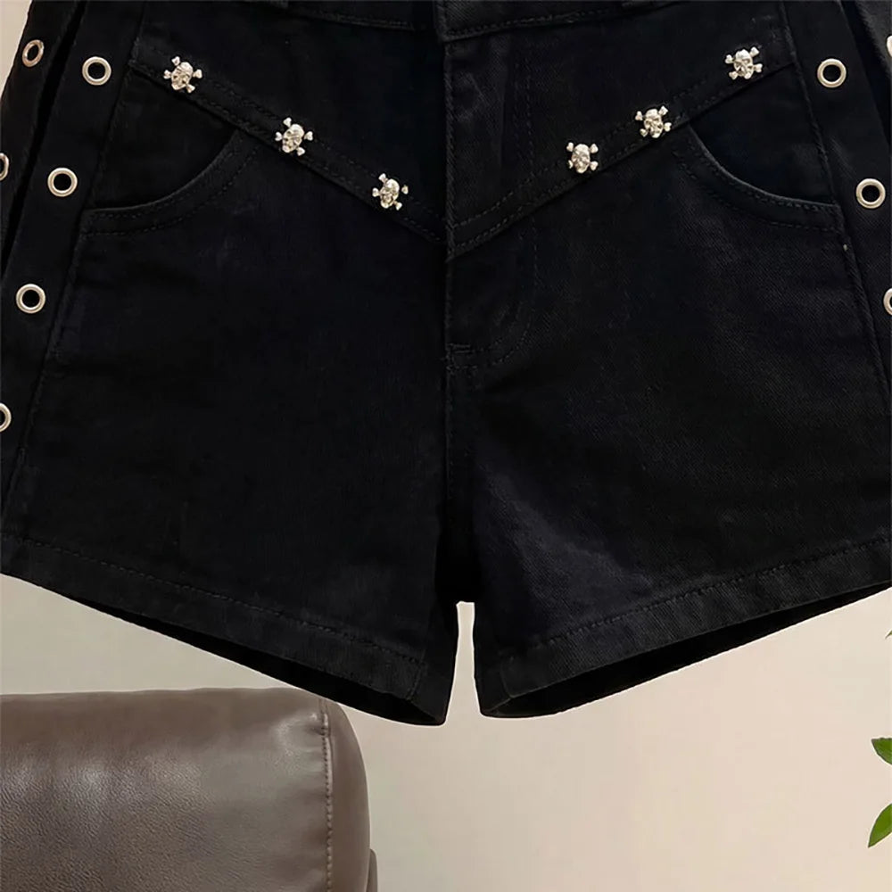 Black High Waist Denim Shorts