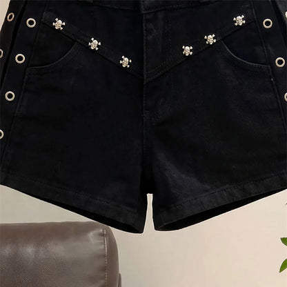 Black High Waist Denim Shorts