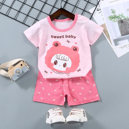 2PCS 100% Cotton Summer T-Shirt and Shorts Set for Toddlers