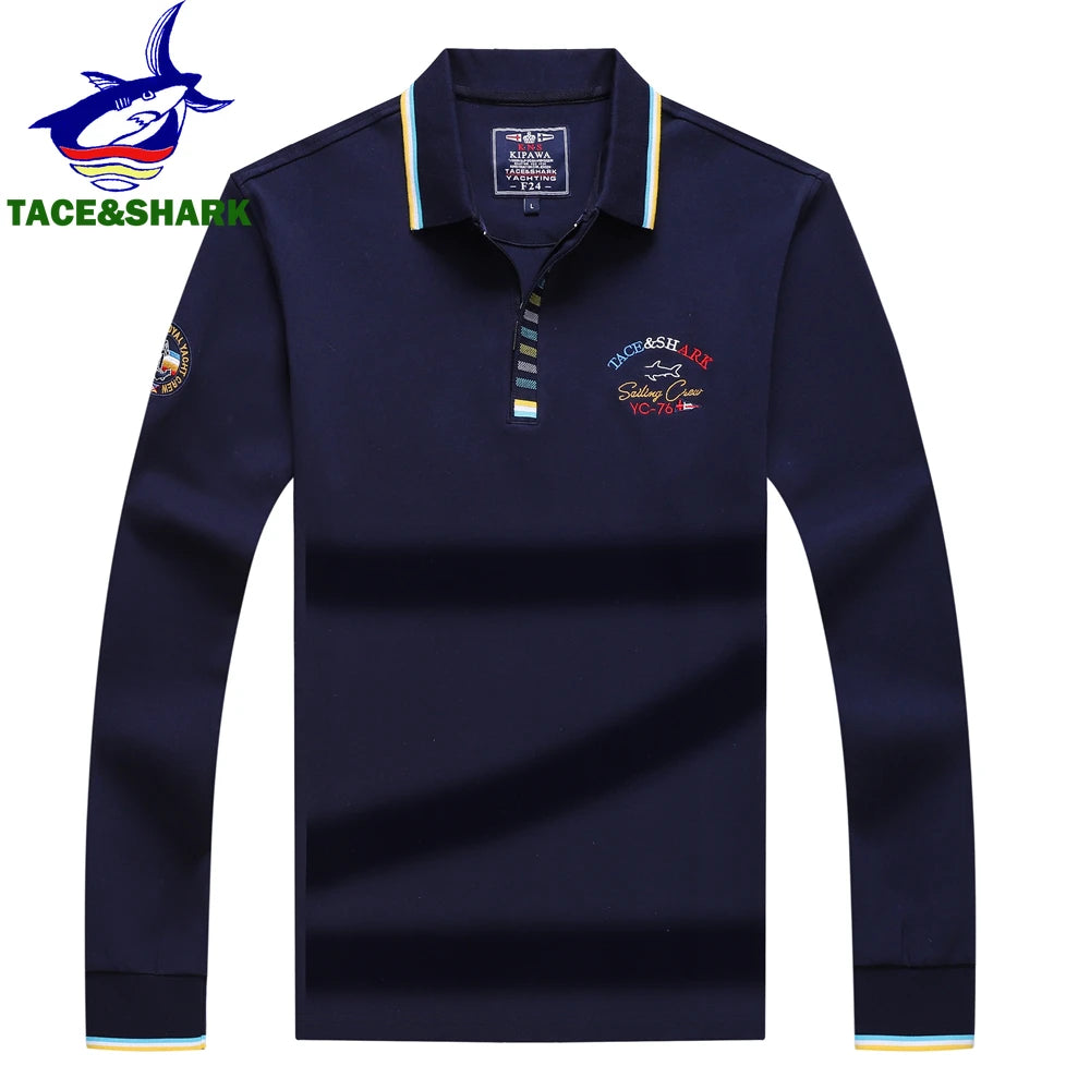Men‘s Embroidery Solid Color Long Sleeve Polo Shirt