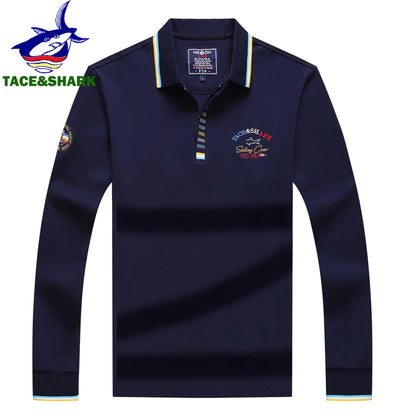 Men‘s Embroidery Solid Color Long Sleeve Polo Shirt