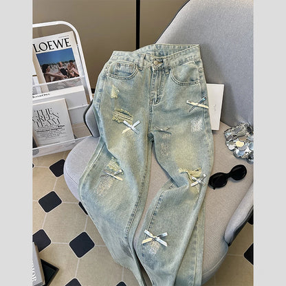 Distressed Ripped Blue Denim Pants