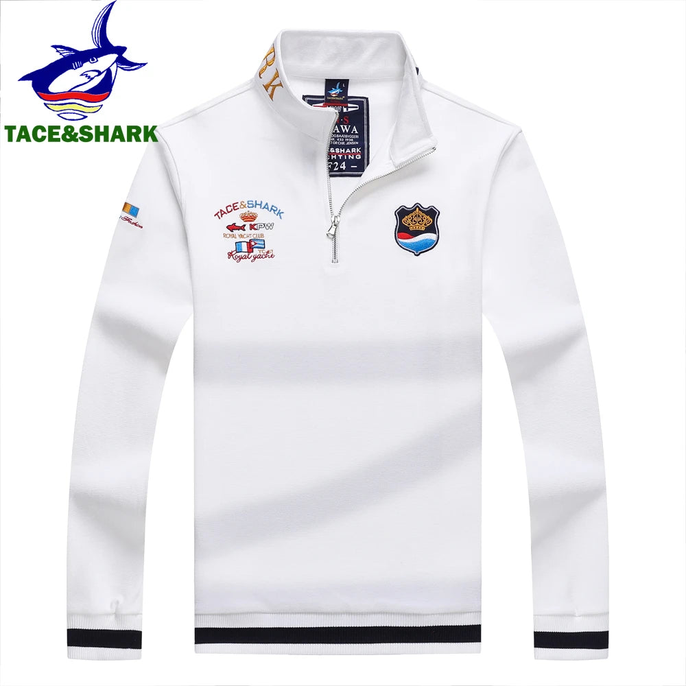 Men‘s Shark Embroidery Long Sleeve Polo Shirt