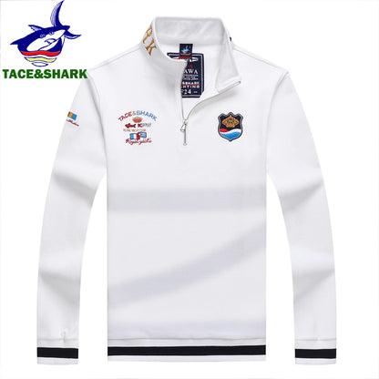 Men‘s Shark Embroidery Long Sleeve Polo Shirt