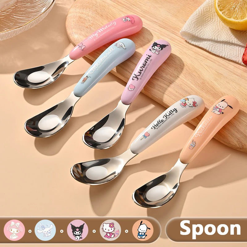 Sanrio Spoon Children Tableware Kuromi Cinnamoroll Hello Kitty My Melody Stainless Steel Toddler Dinnerware Cutlery Kids Gifts