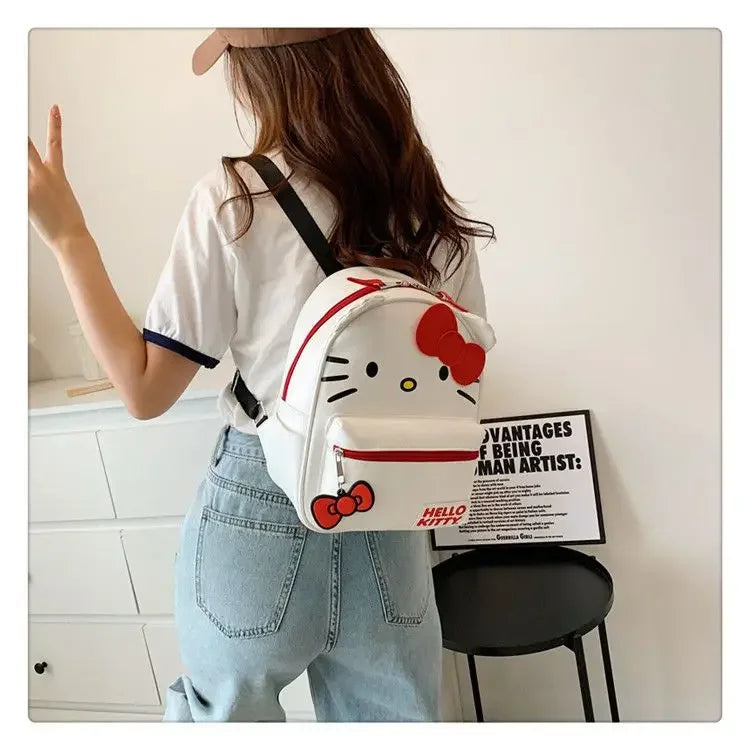 Cartoon Hello Kitty Backpack Anime Figure Student Schoolbag Girl Hello Kitty Kawaii PU Leather Big Capacity Knapsack Girl Gift