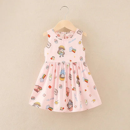 Cotton Cartoon Summer Dress for Girls – Sleeveless Princess Party Outfit