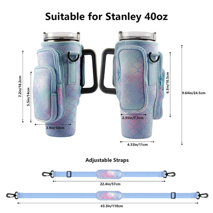 30oz 40oz Neoprene Water Bottle Cover for Stanley Quencher Cup Insulated No-slip Anti-fall Protective Sleeve with Strap Pocket