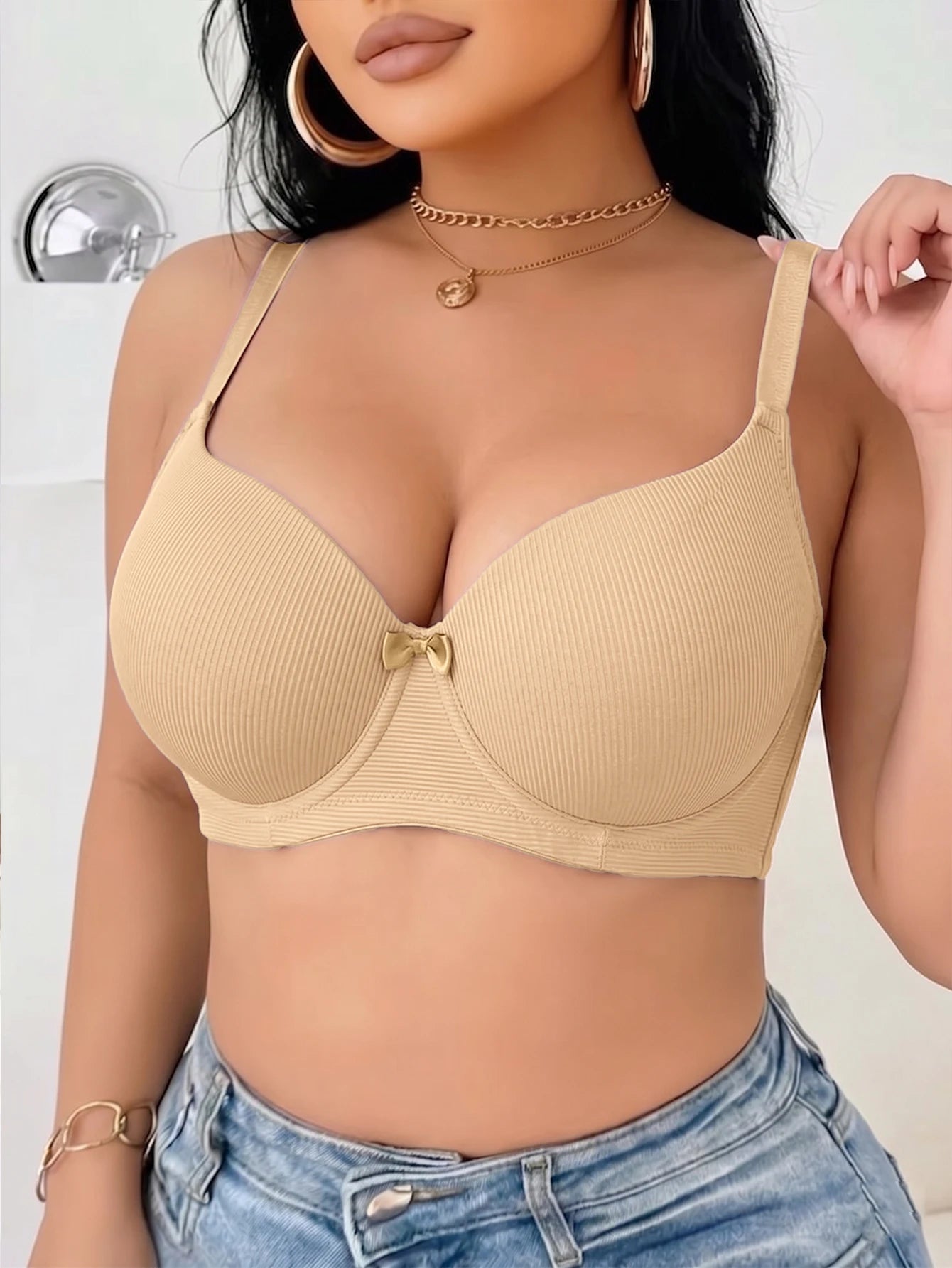 Plus Size Ribbed Women Bra Thin Cup