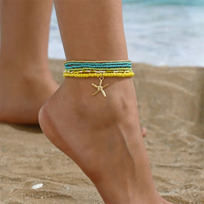 Bohemia Multilayer Rice Bead Anklet Set