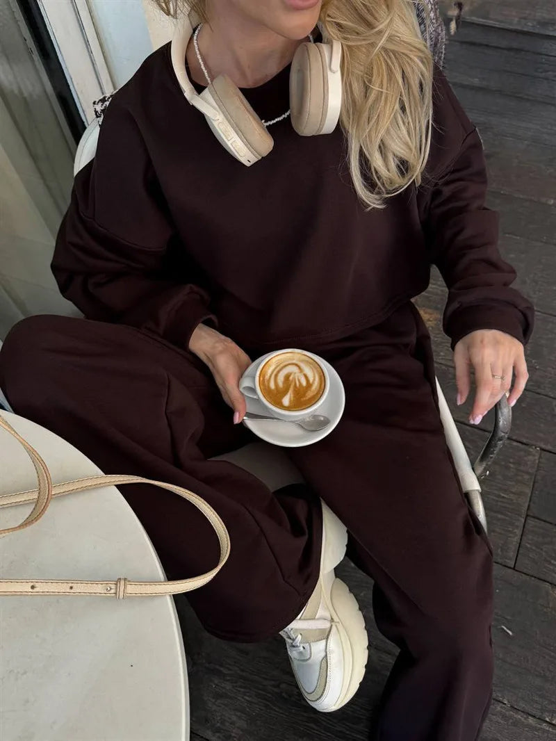 Casual Elastic Wide Leg Pants 2 Pieces Sets