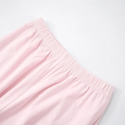 Elastic Waist Pants Set Round Neck Short