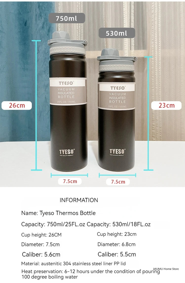 Tyeso 530/750ML Thermos Bottle Stainless Steel Vacuum Flask Travel Cup Insulated Water Bottle Sport Thermal Mug Hot & Cold Mug