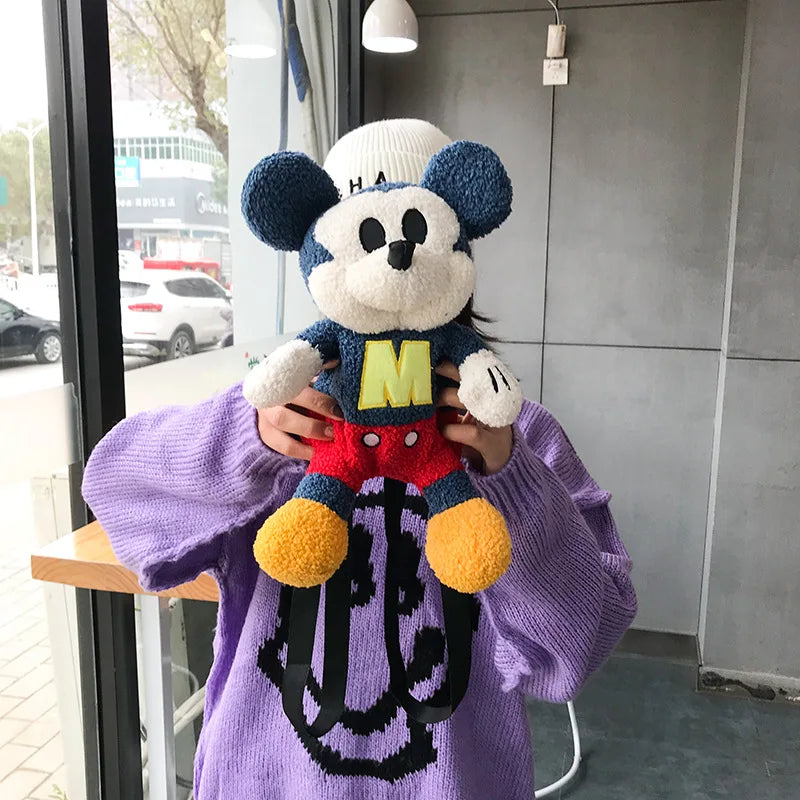 25cm Fashion Cartoon Backpack Mickey Mouse Plush Toy Bag Super Soft Toy Bag Student Bag Holiday Gift