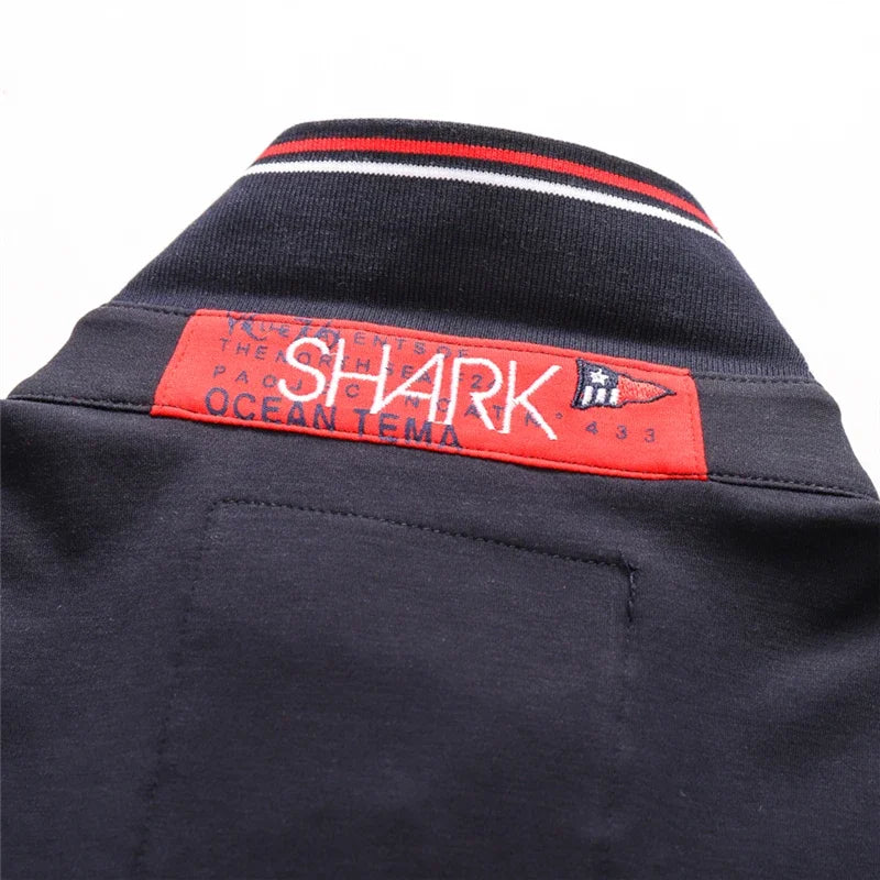 TACE&SHARK Casual Shark Flag Embroidery Short Sleeve Polo Shirts