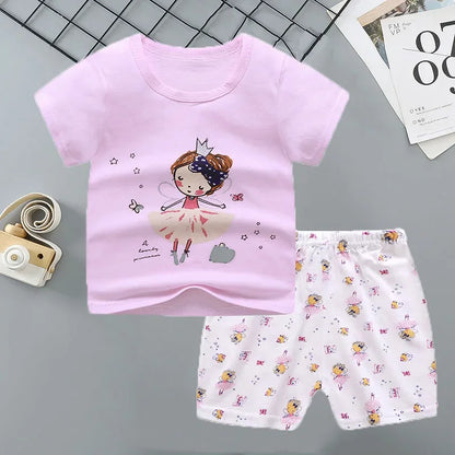 2PCS 100% Cotton Summer T-Shirt and Shorts Set for Toddlers