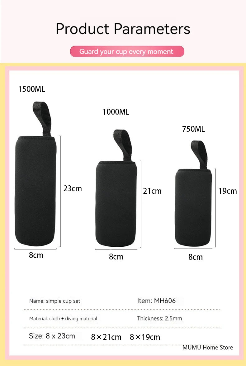 750ML – 1500ML Sports Water Bottle Sleeve – Neoprene Insulated Holder Bag