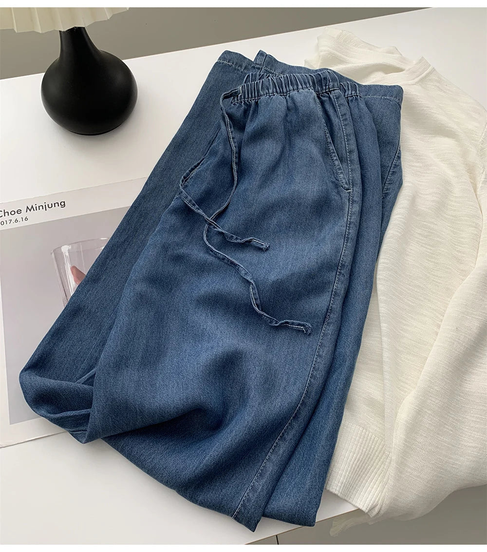 Thin Ice Silk Denim Pants for Women