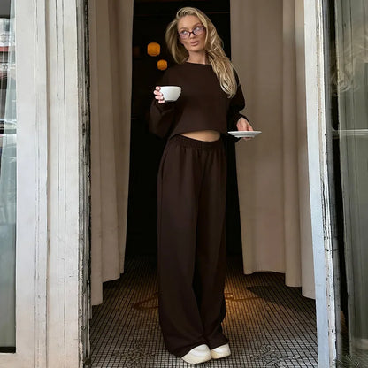 Casual Elastic Wide Leg Pants 2 Pieces Sets