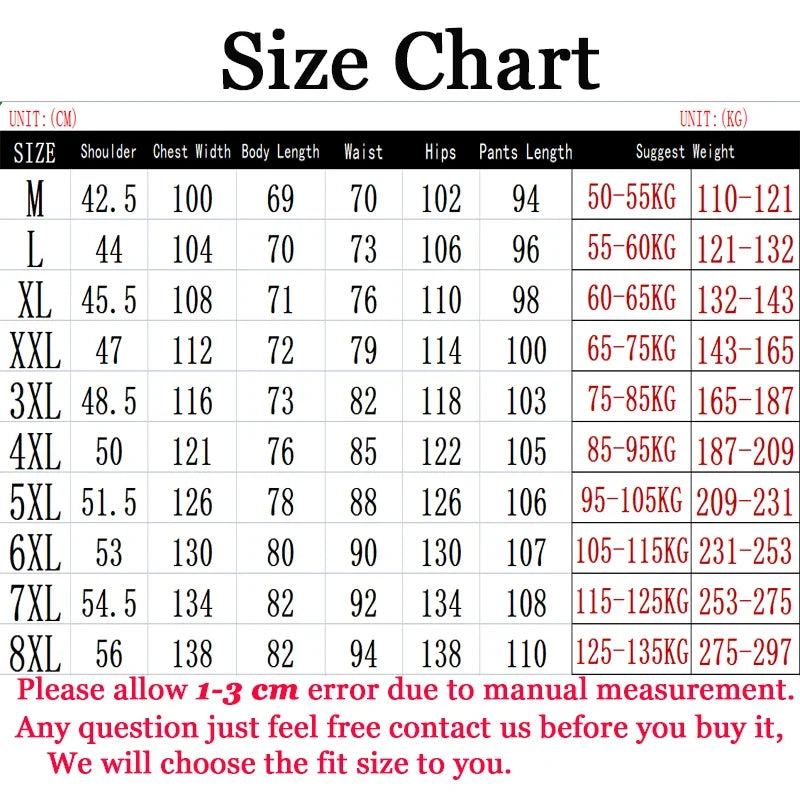 Men Set Large Size 6XL 7XL 8XL