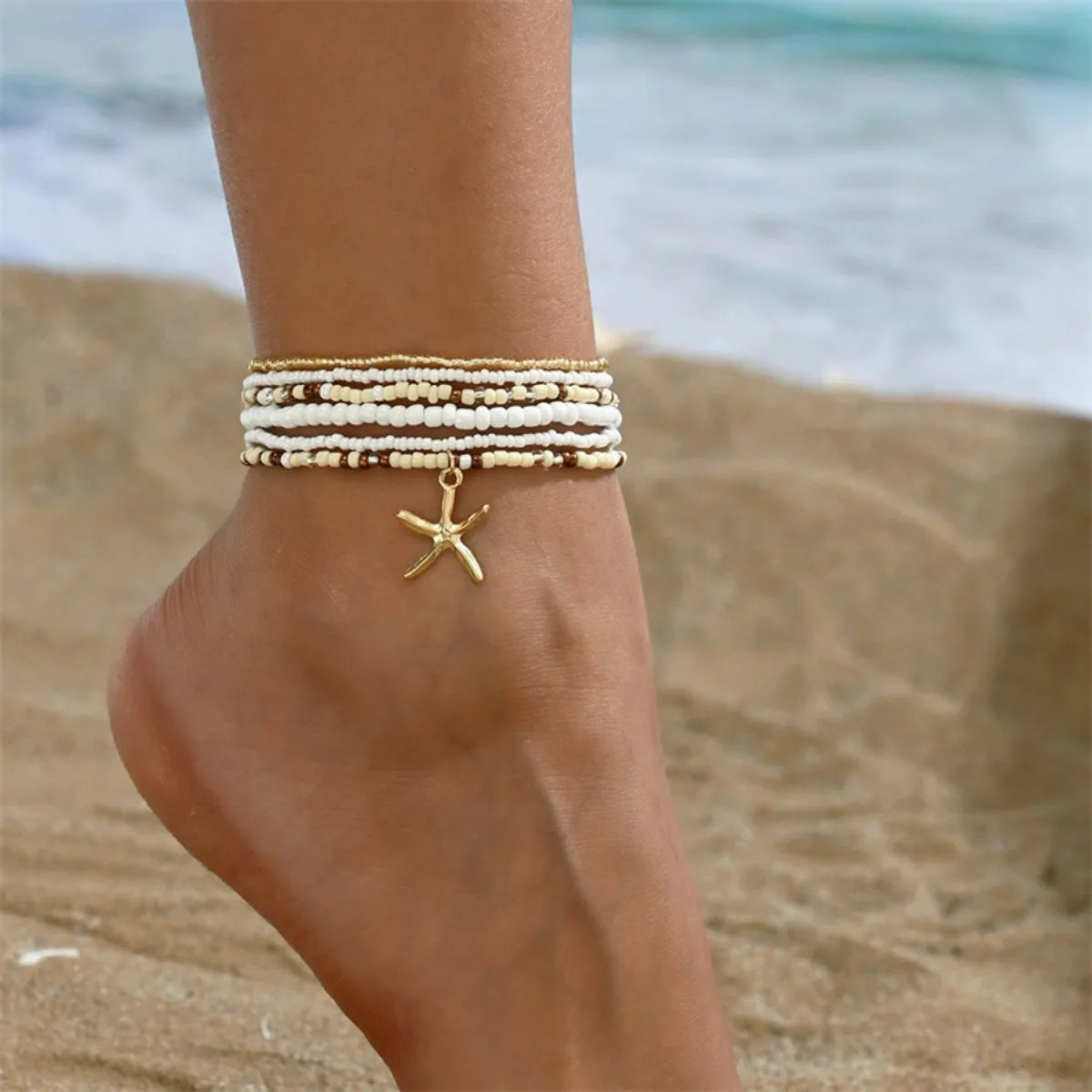 Bohemia Multilayer Rice Bead Anklet Set