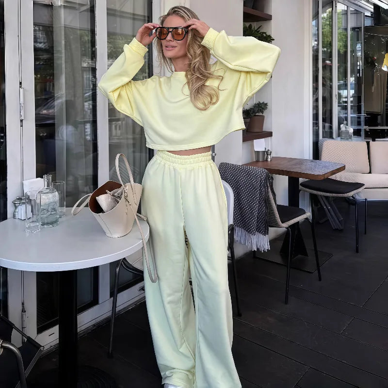 Casual Elastic Wide Leg Pants 2 Pieces Sets