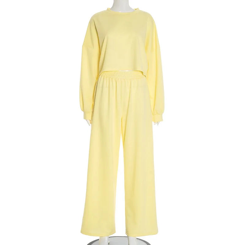 Casual Elastic Wide Leg Pants 2 Pieces Sets