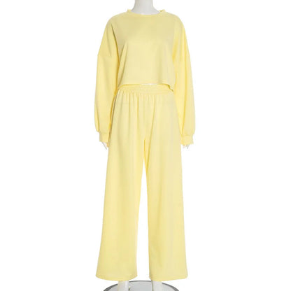 Casual Elastic Wide Leg Pants 2 Pieces Sets