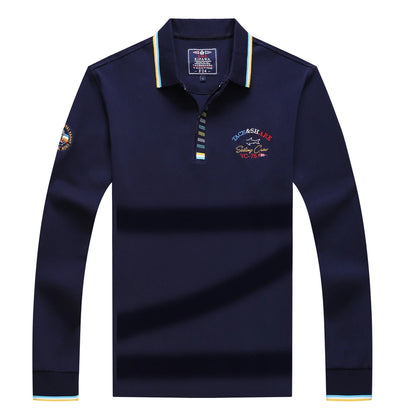 Men‘s Embroidery Solid Color Long Sleeve Polo Shirt